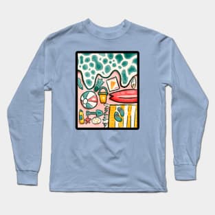 Pastel Pink Beach Day (outline) Long Sleeve T-Shirt